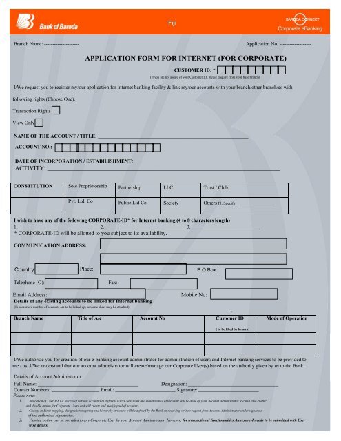 APPLICATION FORM FOR INTERNET (FOR CORPORATE)