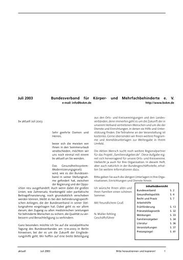 Juli 2003 Bundesverband für Körper- und Mehrfachbehinderte e. V.