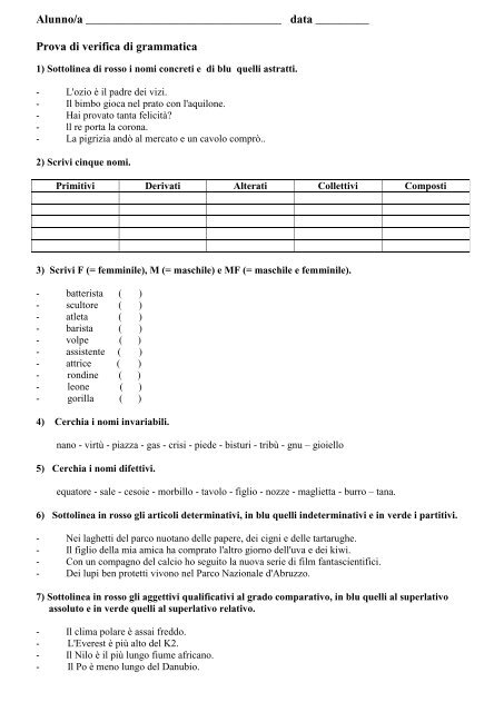 Verifica 1 quadrimestre grammatica - casieresalvatore.it