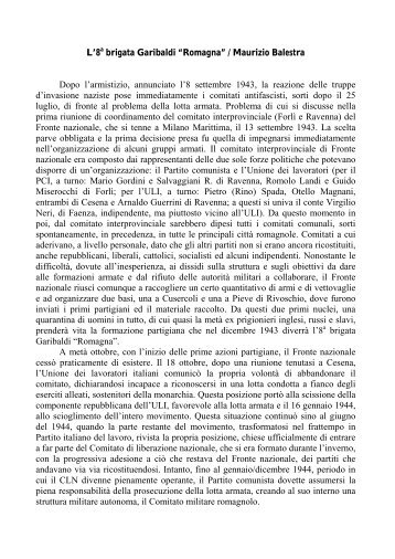 L'8a brigata Garibaldi “Romagna” / Maurizio Balestra ... - Memoteca
