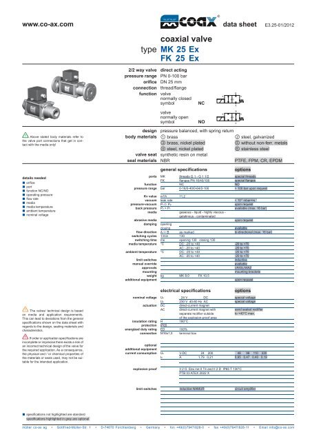 type coaxial valve MK 25 Ex FK 25 Ex - müller co-ax ag