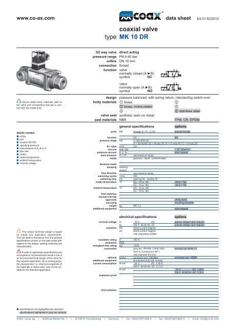 type coaxial valve MK 10 DR - müller co-ax ag