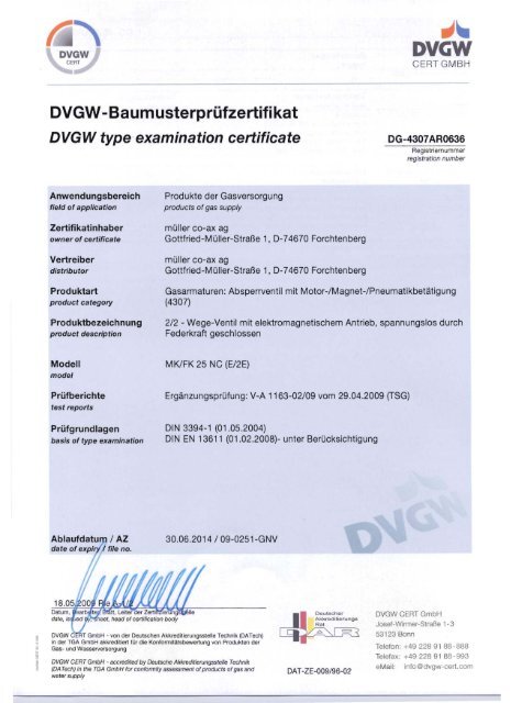 DVGW-Baumusterprüfzertifikat - müller co-ax ag