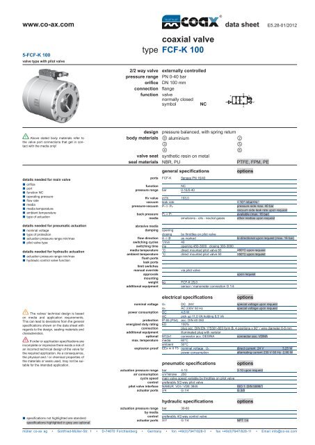 type coaxial valve FCF-K 100 - müller co-ax ag