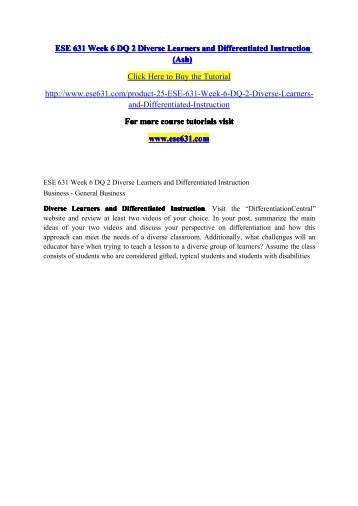 ese 631 week 4 dq 2 Click the button below to add the ese 631 week 1 dq 2 importance of iep to your wish list. ese 631 week 4 dq 2 Click the button below to add the ese 631 week 1 dq 2 importance of iep to your wish list.