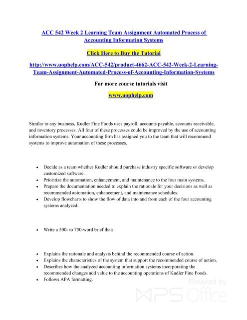 ACC 542 Week 2 Learning Team Assignment Automated Process of Accounting ...