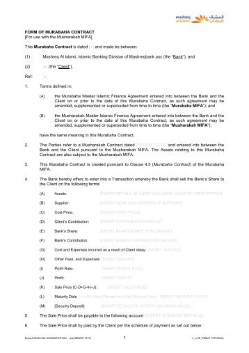 Form of Murabaha Contract (For Use with ... - Mashreq Al Islami