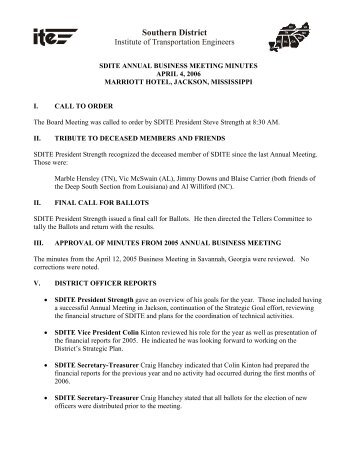 2006 Annual Business Meeting Minutes - SDITE Southern District ITE