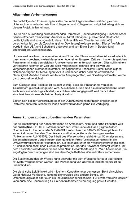"Chemischer Index und Gewässergüte" in PDF - Institut Dr. Flad