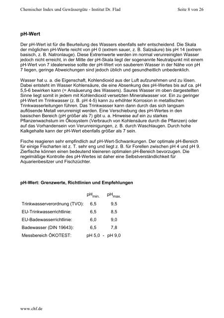 "Chemischer Index und Gewässergüte" in PDF - Institut Dr. Flad