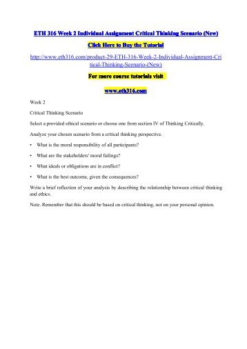 ETH 316 Week 2 Individual Assignment Critical Thinking Scenario (New).pdf