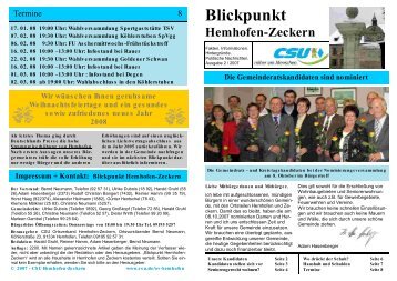 Impressum + Kontakt: Blickpunkt Hemhofen-Zeckern Blickpunkt - CSU