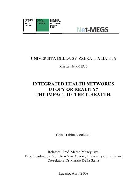 integrated health networks utopy or reality? the impact of the ... - Chuv