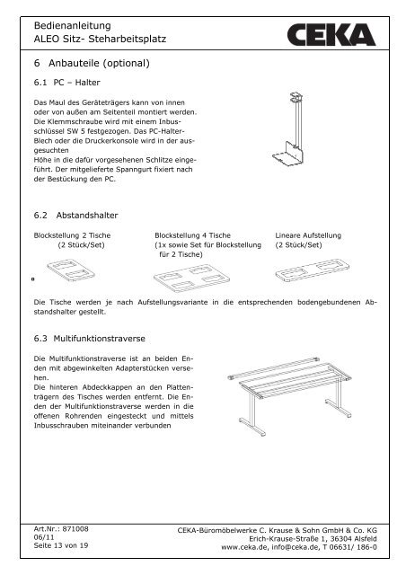 Bedienanleitung ALEO Sitz-Steh-Tisch - CEKA-Büromöbelwerke C ...