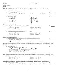 MAT 107 Jones - Fall 2012 College Algebra Exam 4 MULTIPLE ...