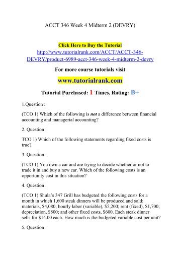 acct 346 quiz Best resources for homework help: acct - accounting course find acct - accounting assignments, discussions, quiz and final exam. acct 346 quiz Best resources for homework help: acct - accounting course find acct - accounting assignments, discussions, quiz and final exam.