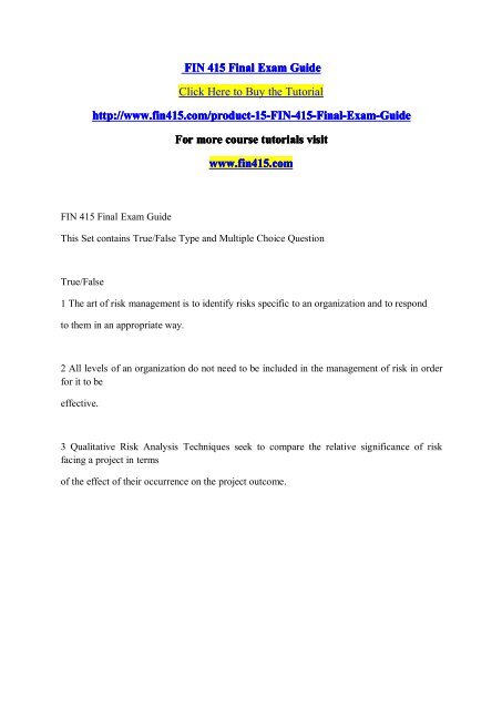 FIN 415 Final Exam Guide