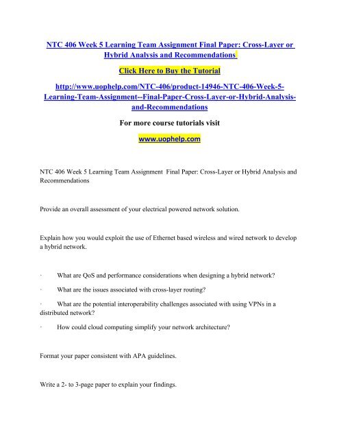 NTC 406 Week 5 Learning Team Assignment Final Presentation