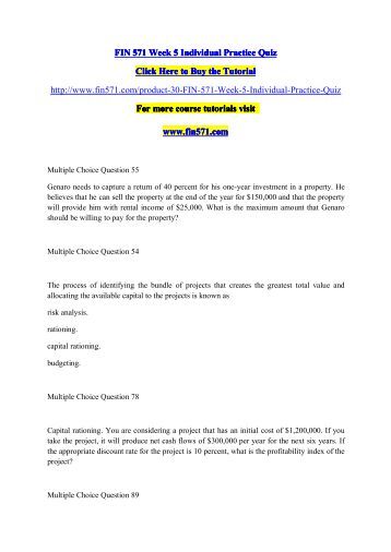 fin 571 week one practice quiz fin 571 week 1 wileyplus assignment practice quiz check this a+ guidelines at h. fin 571 week one practice quiz fin 571 week 1 wileyplus assignment practice quiz check this a+ guidelines at h.