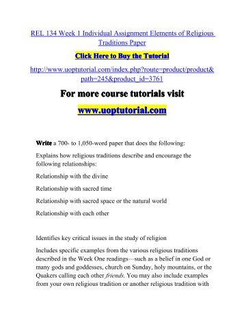 Rel Individualignment Elements Of Religious Traditions Paper Rel Individualignment Elements Of Religious Traditions Paper