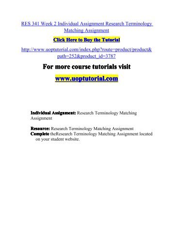 RES 341 Week 2 Individual Assignment Research Terminology Matching Assignment