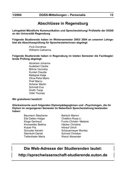 Mitteilungen 1/2004 - Deutsche Gesellschaft für Sprechwissenschaft ...