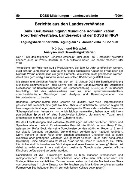 Mitteilungen 1/2004 - Deutsche Gesellschaft für Sprechwissenschaft ...