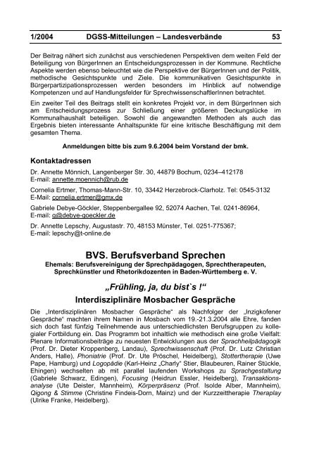 Mitteilungen 1/2004 - Deutsche Gesellschaft für Sprechwissenschaft ...