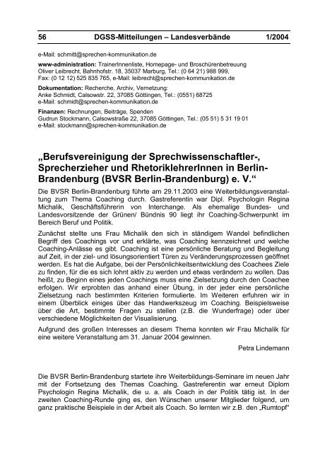 Mitteilungen 1/2004 - Deutsche Gesellschaft für Sprechwissenschaft ...