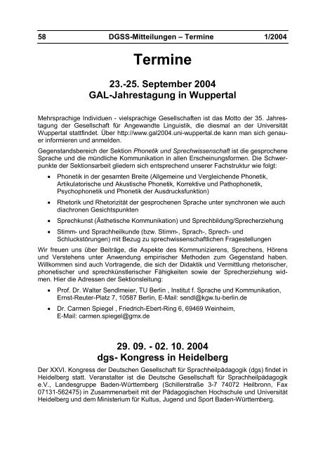 Mitteilungen 1/2004 - Deutsche Gesellschaft für Sprechwissenschaft ...