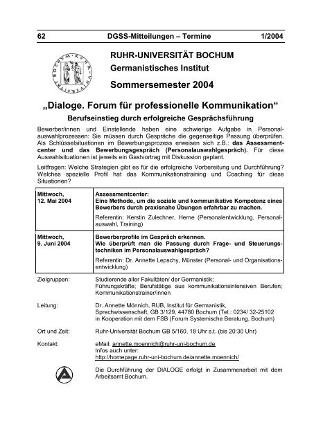 Mitteilungen 1/2004 - Deutsche Gesellschaft für Sprechwissenschaft ...