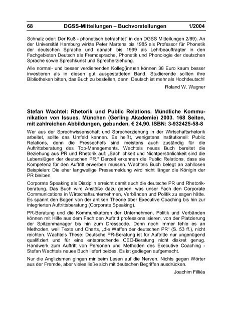 Mitteilungen 1/2004 - Deutsche Gesellschaft für Sprechwissenschaft ...