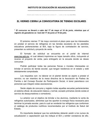 el viernes cierra la convocatoria de tiendas escolares - Instituto de ...