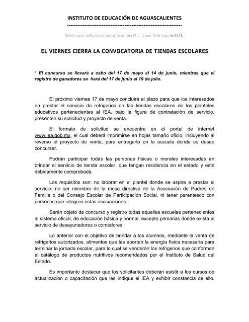 el viernes cierra la convocatoria de tiendas escolares - Instituto de ...