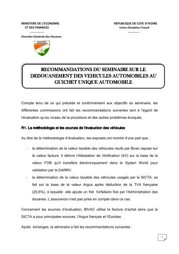 Lire les recommandations - douanes de côte d'ivoire