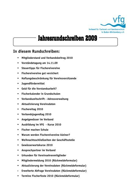 In diesem Rundschreiben: - VFG