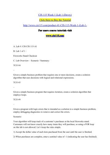 cis 115 Cis 115 all exercises devry university (devry) for more course tutorials visit wwwcis115com cis 115 all exercises devry university. cis 115 Cis 115 all exercises devry university (devry) for more course tutorials visit wwwcis115com cis 115 all exercises devry university.