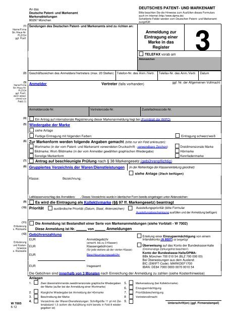 Anmeldung zur Eintragung einer Marke in das Register - DPMA