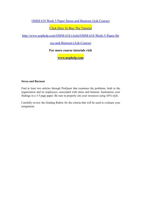 Omm 618 Week 5 Paper Stress And Burnout