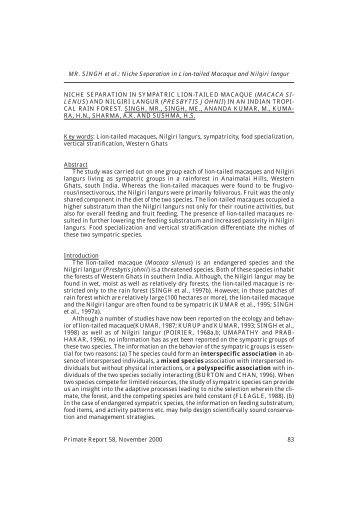 NICHE SEPARATION IN SYMPATRIC LION-TAILED MACAQUE - DPZ