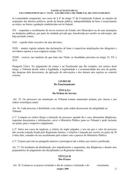 LEI COMPLEMENTAR N.Âº 121, DE 01.02.94 Institui a Lei OrgÃ¢nica ...