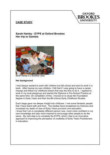 CASE STUDY Sarah Hanley - EYPS at Oxford Brookes Her trip to Gambia