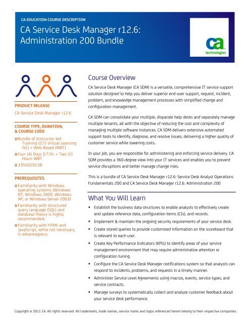 Ca Service Desk Manager R12 6 Administration 200 Bundle