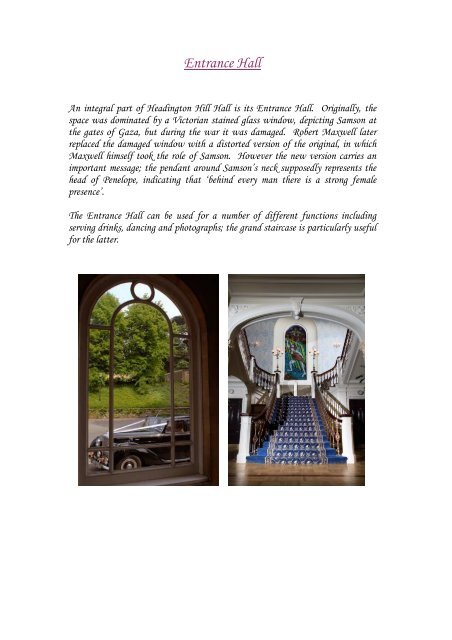 Headington Hill Hall Reception Brochure 2011