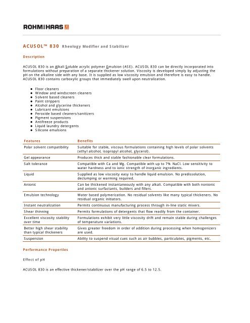 acusol 830 technical data sheet the dow chemical company simple p&l statement template