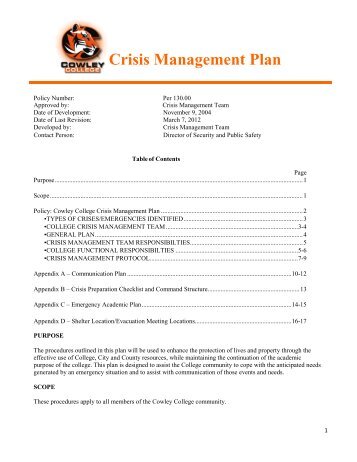 Crisis Management Plan