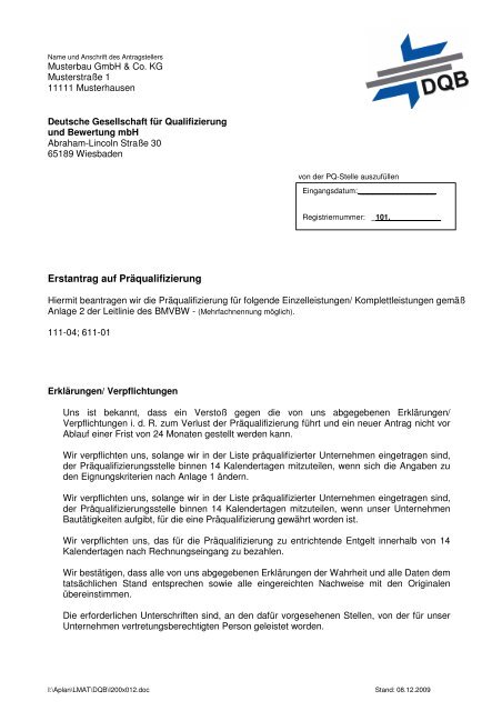 Musterbau GmbH & Co. KG Musterhausen - DQB Deutsche ...
