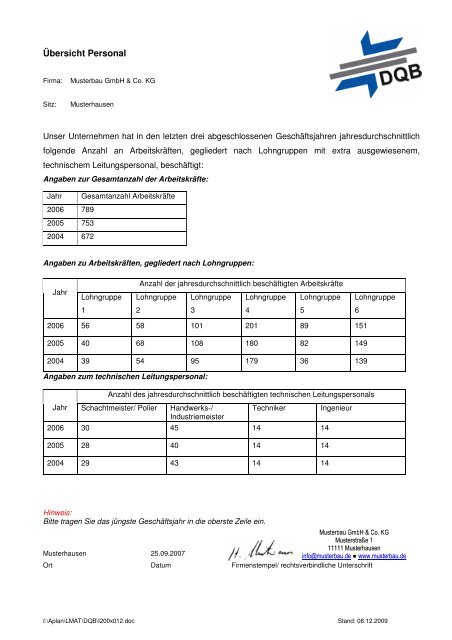 Musterbau GmbH & Co. KG Musterhausen - DQB Deutsche ...