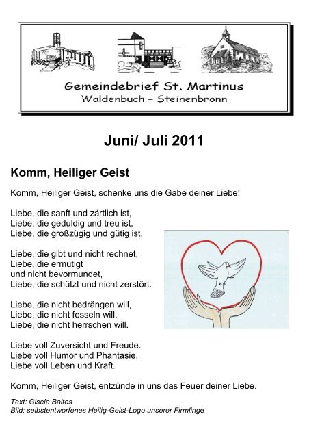 Juni/ Juli 2011 Komm, Heiliger Geist - Diözese Rottenburg-Stuttgart