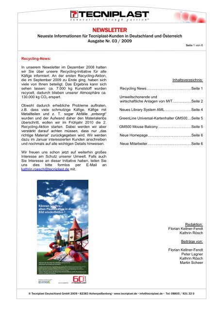 Newsletter 03/09 - Tecniplast Deutschland GmbH